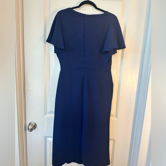 Shoshanna Navy Blue Ophelia V-Neck Stretch Crepe Bias Cut Flutter Sleeve Dress,8 - Picture 12 of 13